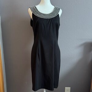 Connected Apparel | Women’s Black Dress with Beaded Pearl Neckline | Size 10